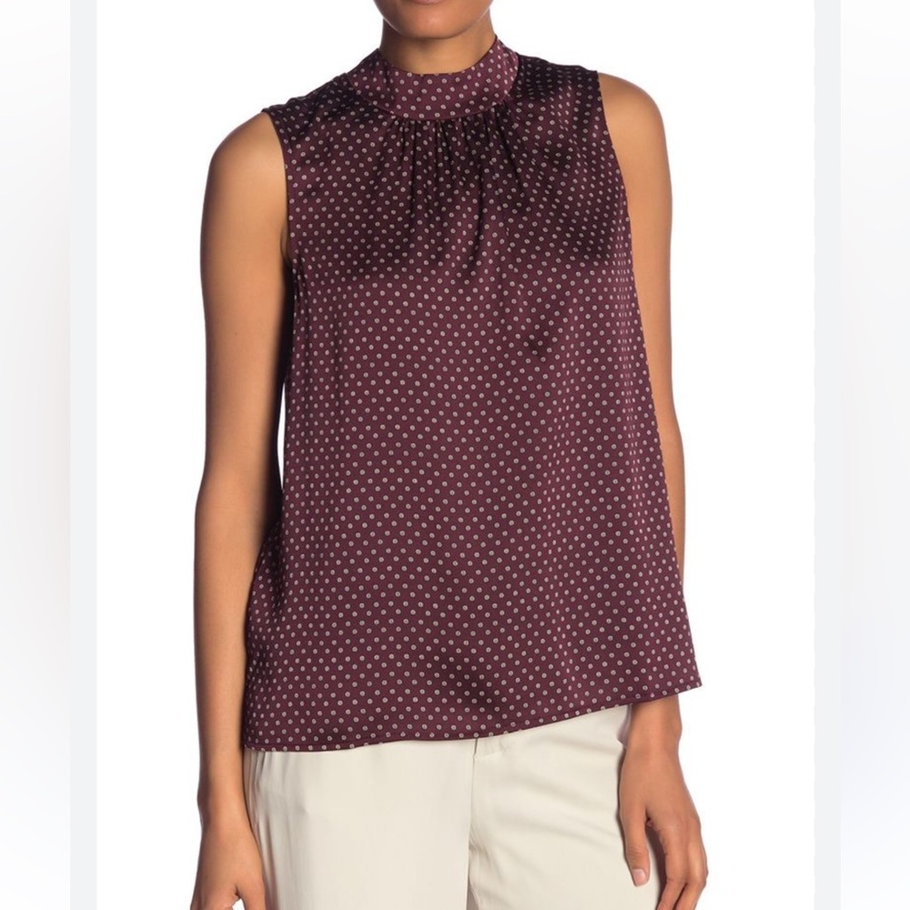 VINCE CAMUTO BURGUNDY PATTERNED SLEEVELESS TIE BACK BLOUSE SIZE MEDIUM